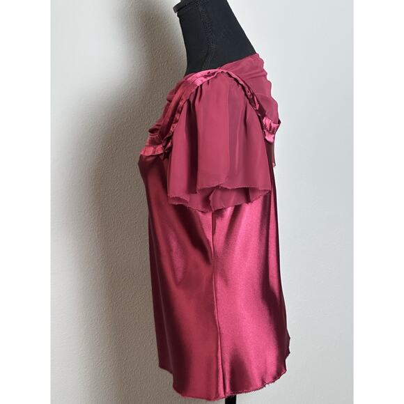Max Studio Top Blouse Women's S Wine Burgundy Short Sleeve Draped Scoop Neckline - Picture 12 of 16